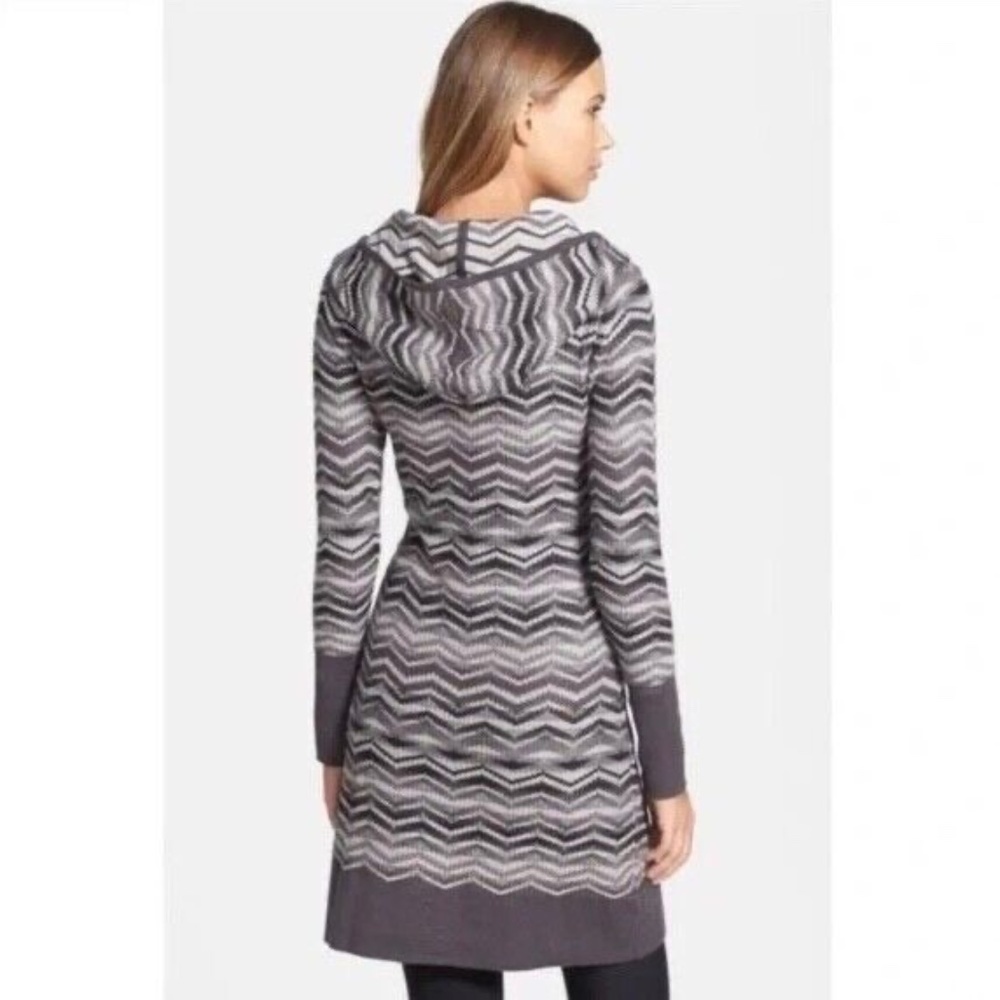 PRANA Meryl Hooded Sweater Dress Gray Chevron Stripes Knit Hoodie Medium - Picture 8 of 16